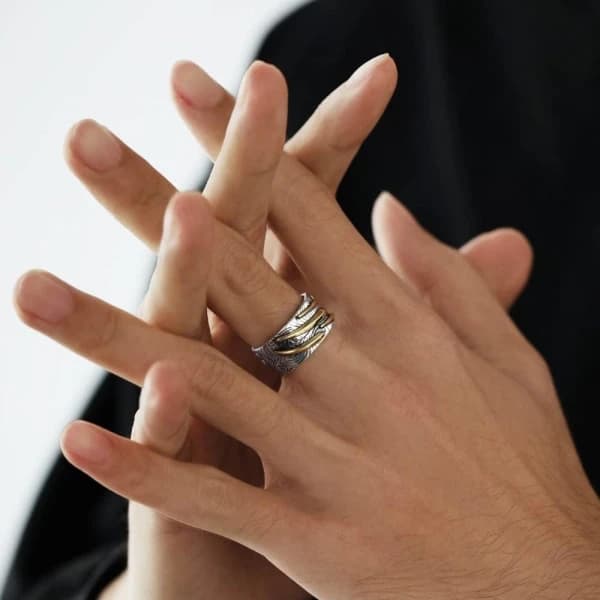 Justerbar Sølvring til Mænd og Kvinder, Fidget Ring Åben med Vikinge Kompas Ringe, Skydestjerne Ringe (Stil 2)