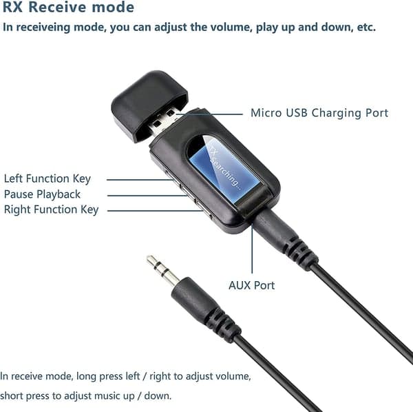 Trådløs lydsender og mottaker - Bluetooth-adapter for bil/PC/TV/hodetelefoner Svart