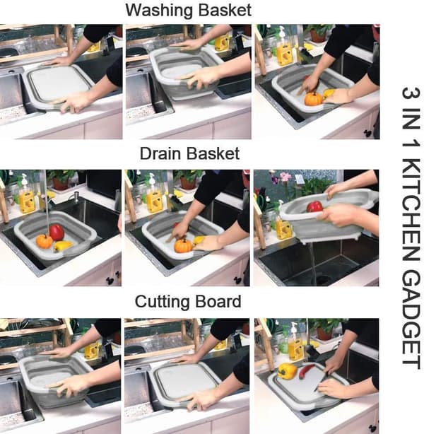 Foldbar multifunktionel campingvask, plastsilikon vask
