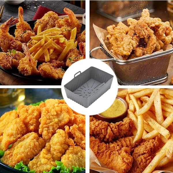 Airfryer Silikoneform, Rektangulær Silikonebeholder til Airfryer, Silikoneform til Airfryer grå grey-tfrf grey routine