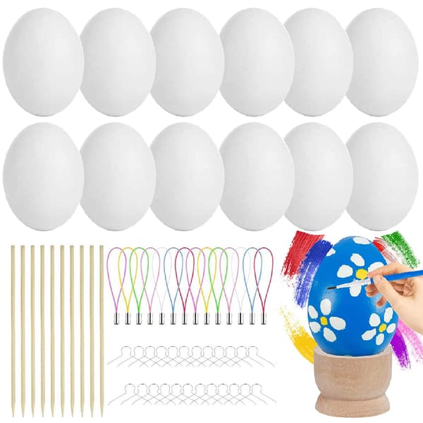 85 st Easter Egg Decoration Set - 25 st White Empty Easter DIY Painting Crafts, Plastic Eggs, Easter Tree Decorations for Kids Gifts