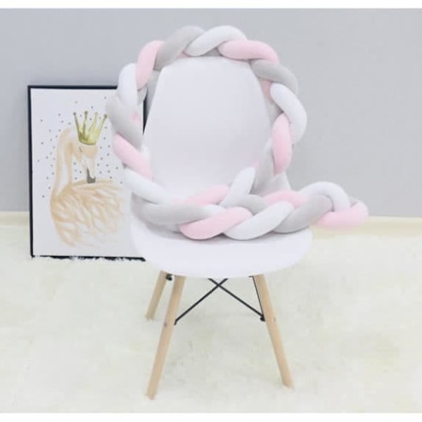 Babyseng Bumper Slange Pude Flettet Pude 3M Velvet Bumper - Hvid+Grå+Pink - 300cm_NN
