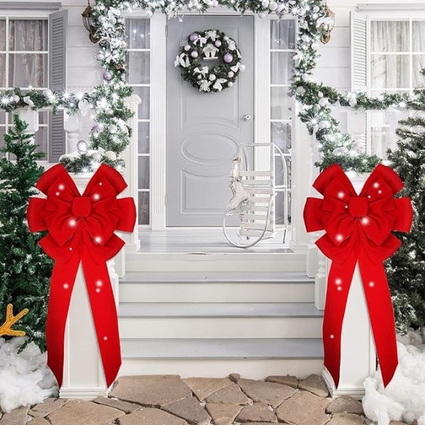 2 stk. julrøde fløyelsrosetter, 49 cm x 25 cm store røde dørrosetter jul T