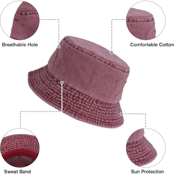 3-pack tvättade bomullsbucket-hattar Packbara sommar utomhus keps Resa strand solhatt enfärgade färger för män kvinnor