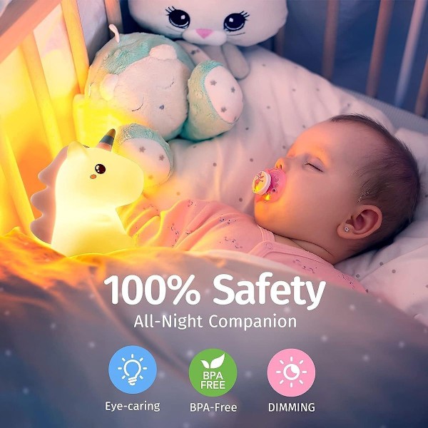 Enhörning Nattlampa Barn, Kawaii Nattlampa Baby, LED Sänglampa Baby