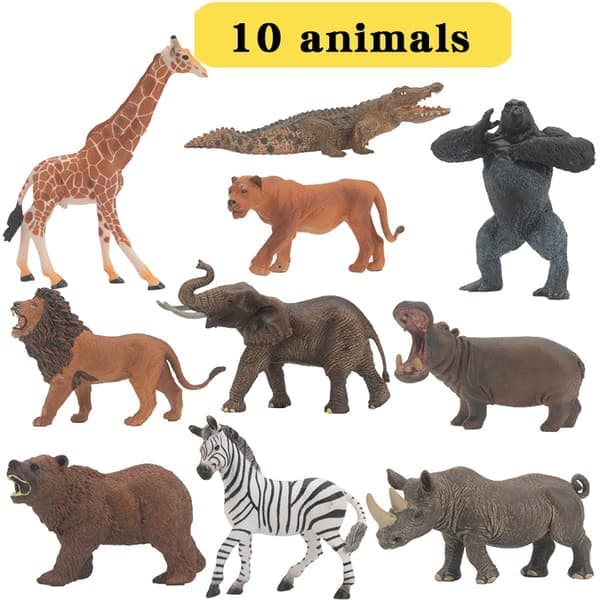 Actionfigurer for vilde dyr - elefant, krokodille, flodhest, giraflegetøj til børn Pædagogisk leg