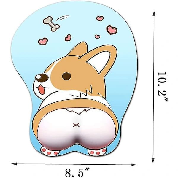 Anime Corgi Musematte med Håndleddsstøtte Gel Ergonomisk Hund 3D Musematte for Kontor PC Bærbare Datamaskiner (blå)_tfrf