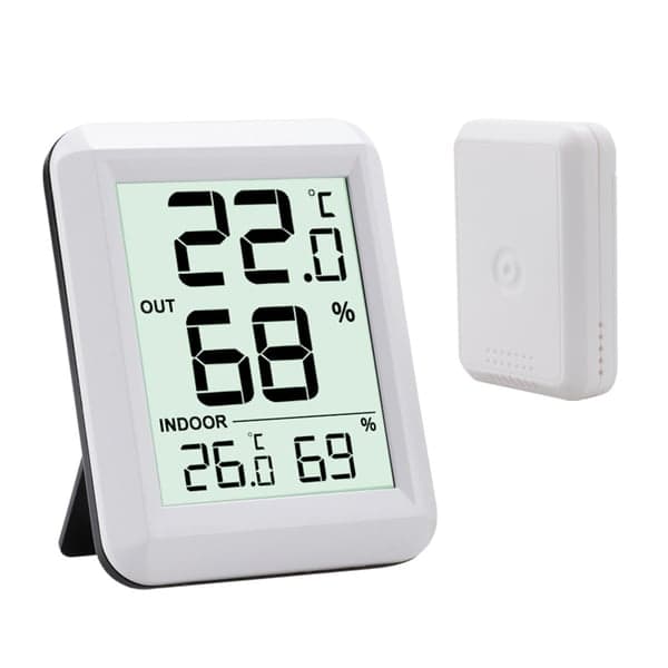 Trådløst termometer og hygrometer innendørs/utendørs Hvit
