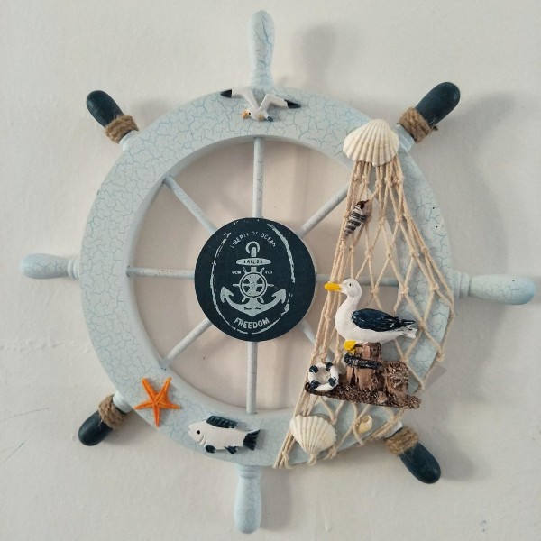 Väggdekoration, ratt, piratlook, skeppslook, gjord av trä 28cm Style4