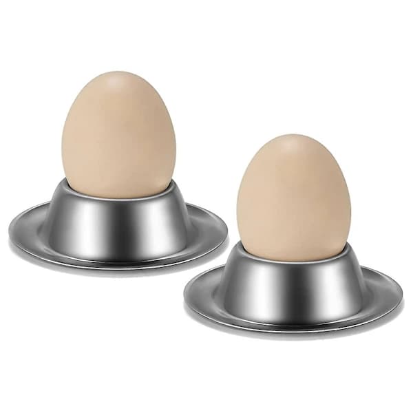 Egg Cup Holders Set of 2, Stainless Steel Egg Cups Plates Tableware Holder for Hard Soft Boiled Egg, Kitchen Display