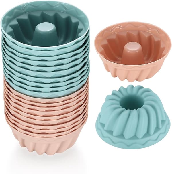 Mini Bundt Kageforme, Genanvendelige Silikone Bageforme, Sæt Med 20, Til Hjemmebag, Assorterede Farver, 6,5 cm Diameter