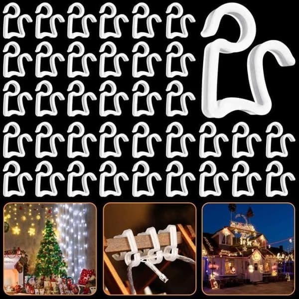 {NT}50 st Julgransljuskrokar i plast, Ljusslingakrok, Mini Julbelysningsklämma utomhus (vit)