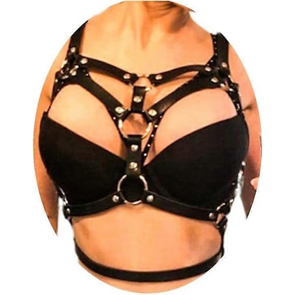 Punk Läder Bröstkedja Svart Sexig Sele Midjekedjor Nattklubb Fest Bal Rave Bälte Mage BH Smycken Accessoarer för Kvinnor-WELLNGS/NT/