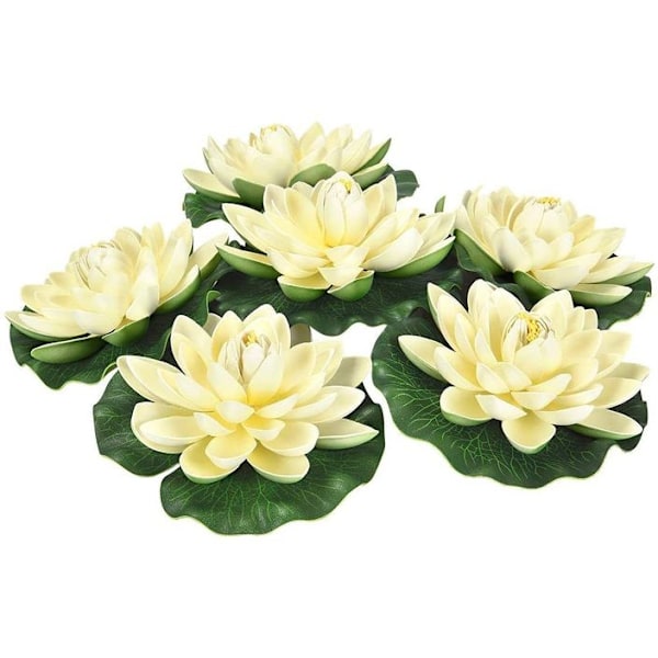 6 stk kunstige flytende skum lotusblomster, med vannliljebladpynt,