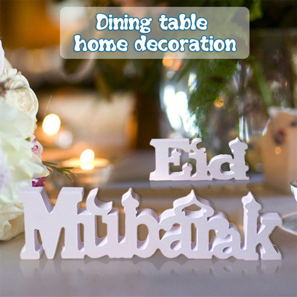 [NT] Eid Mubarak bogstaver skilt hvid PVC vedhæng Party Spisebordsdekorationer JM01301