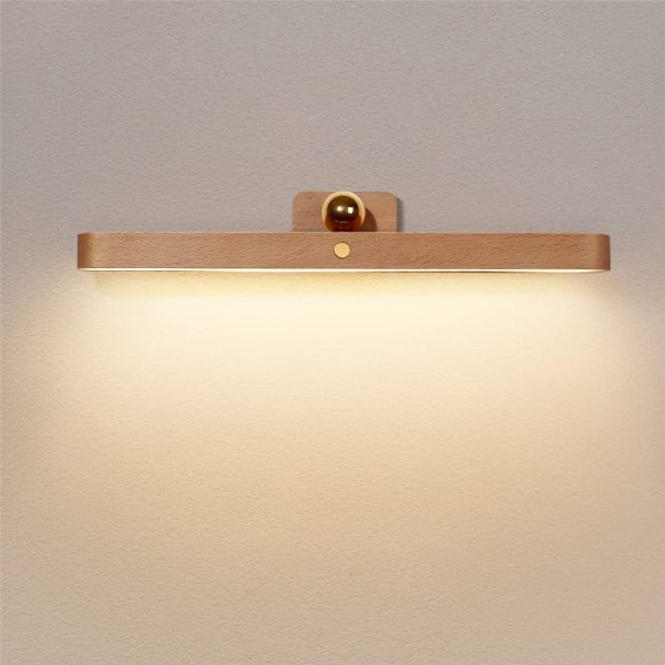 Dimbar LED-vegglampe med berøringsbryter og batteri, innendørs trevegglampe, 4W, USB-oppladbar skaplampe