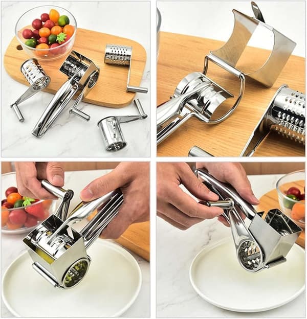 Classic Rotary Cheese Grater in Stainless Steel – 4 Interchangeable Drums