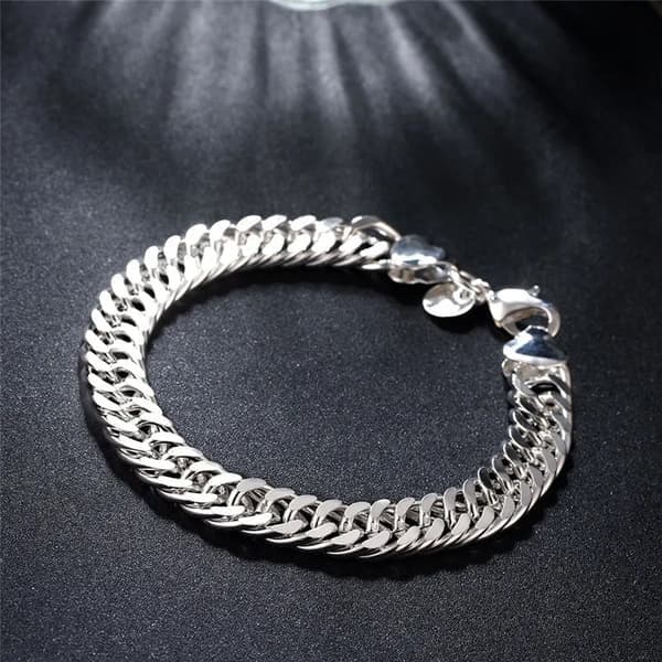 Fint Ädelt 925 Sterling Silver Solid Kedjearmband För Kvinnor Män Charm Party Present Bröllopsfest Modesmycken
