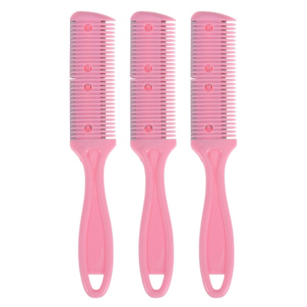 Förpackning med 3 dubbelsidig hårklippare, kam med blad i rostfritt stål Pink