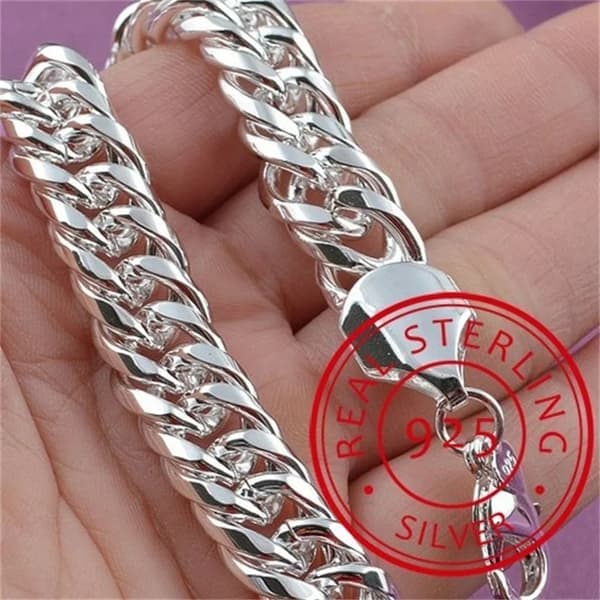 Fint Ädelt 925 Sterling Silver Solid Kedjearmband För Kvinnor Män Charm Party Present Bröllopsfest Modesmycken