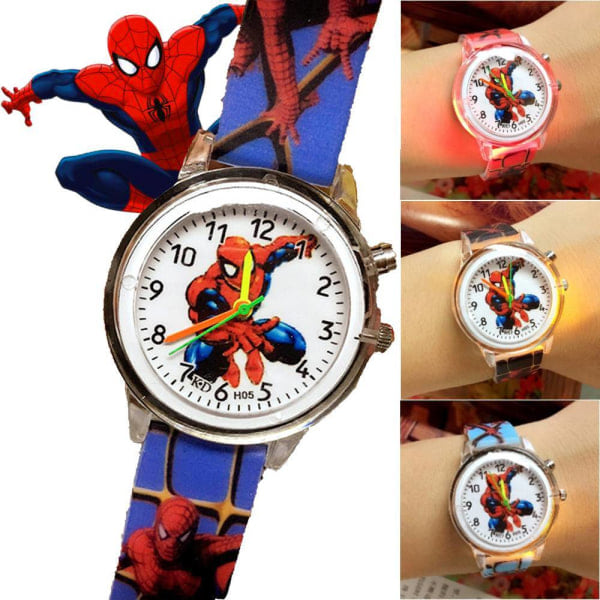 Barnklocka med Blinkande Ljus Spiderman Klocka Silikonarmband Röd