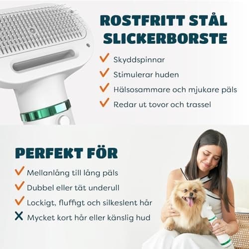 Hårtørrer til kæledyr 2 i 1 med Slicker børste til kat og hund