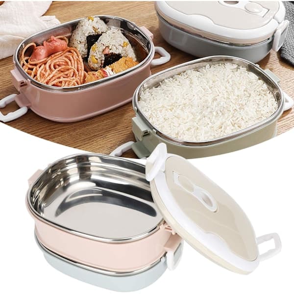 [NT] 2 stk. Bento-bokser, Portable Termisk Isolerte Matbokser, Termisk Matbeholder i Rustfritt Stål, Tilbehør til Matbokser