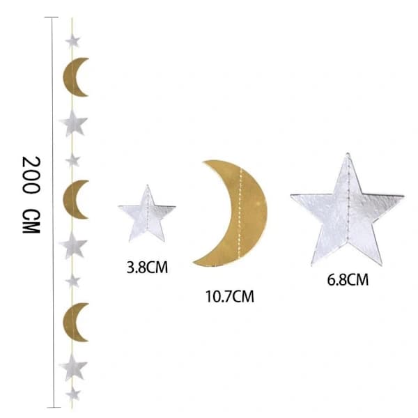 3 Sæt Eid Mubarak Dekoration Ramadan Banner GULD&SØLV 2M