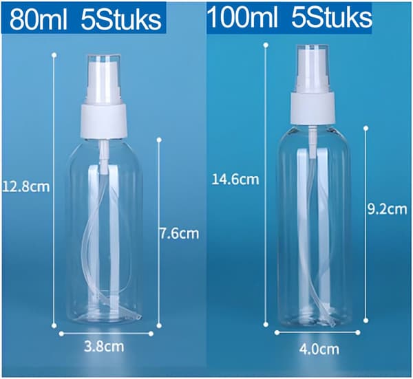 Resesprayflaskor Set, Påfyllningsbara PET Finfördelade Tomma Flaskor för Parfym och Vätskor, Transparent 10-pack 80ml 100ml