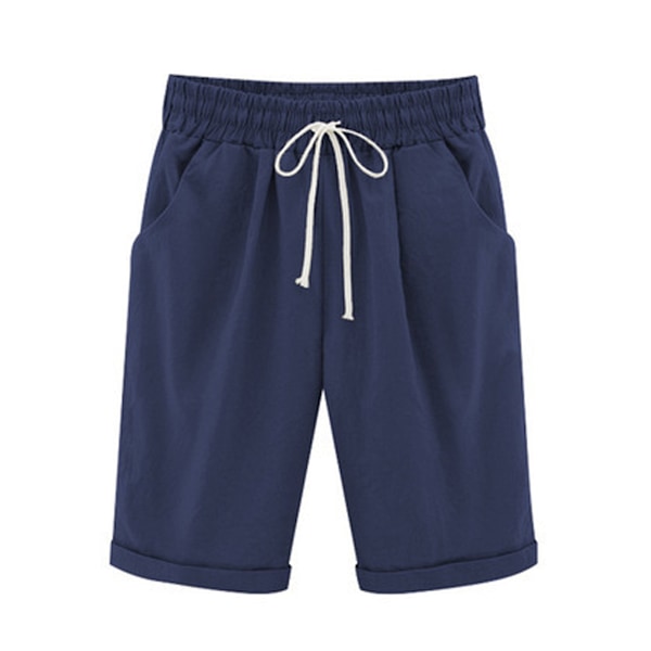 Dame Snøring Elastisk Midje Knelengde Krøll Bermuda Shorts Sommer Vær L