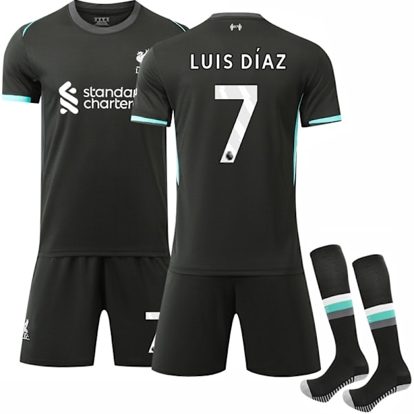 Liverpool FC Bortalagströja Set för Barn 2024-2025 med Strumpor Nr. 7 Luis Diaz 22