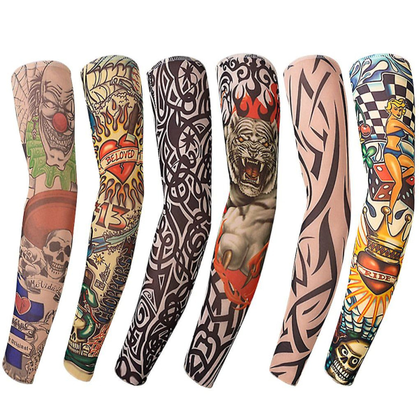 6st Art Arm Fake Tattoo Sleeves Cover för Unisex Party Cool Man Kvinna Mode Tatueringar Kroppskonst Tillfällig Vattentät