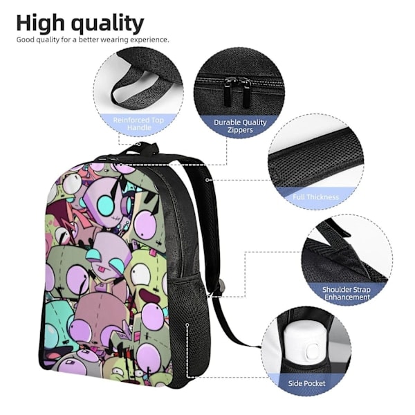 i1326 Invader Zim Ryggsekker Casual Daypacks Student Bokveske Trykk Skolesekk Lett Skoleveske_ NN