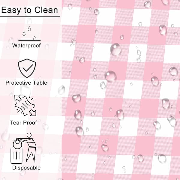 2-pack rektangulär plastduk, engångs rosa och vit rutig bordsduk för fester, picknick och bröllop, 137 x 274 cm