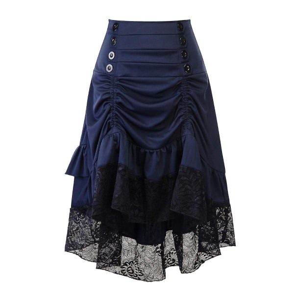 Naisten Vintage Retro -hame, goottilaistyylinen pitsikiristysnyörisomisteinen midihame, sininen XL