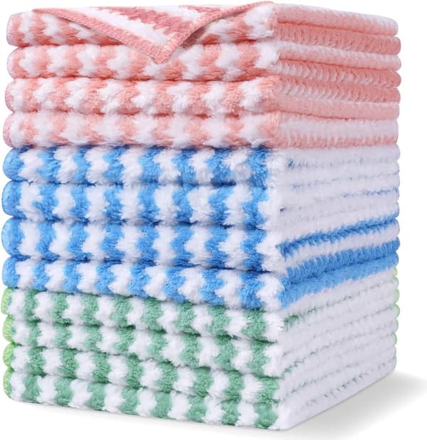 Mikrofiberdukar - Set om 12 - Multifunktionell - 30x30 cm - Blå, Rosa, Grön