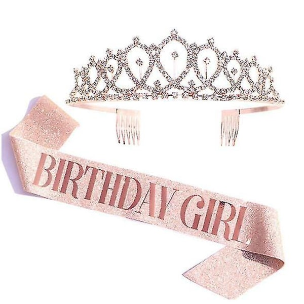 Kvinnor Dam Födelsedag Queen Tiara och Sash Crystal Crown Pannband axelrem Set
