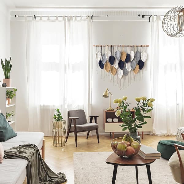 Handvävd väggbonad med lövmönster och tofsar, stor makramé boho-väggkonst för sovrum, vardagsrum och kontor, 100x80 cm