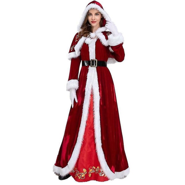 Plus Size Deluxe Velvet Vuxna Juldräkt Cosplay Par Jultomtekläder Fancy Dress Xmas Uniform Kostym För Män Kvinnor XXXL Red  Women