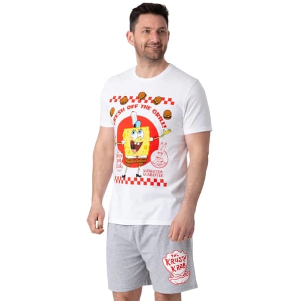 SpongeBob SquarePants Herr Kort Pyjamasset S Vit/Grå Vit/Grå Vit/Grå S