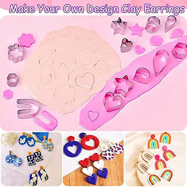 Polymer Clay Ørering Fremstillingssæt Inkluderer 30 stk Polymer Clay Ørering Udstikkere Forme, 32 farver Ler, Til