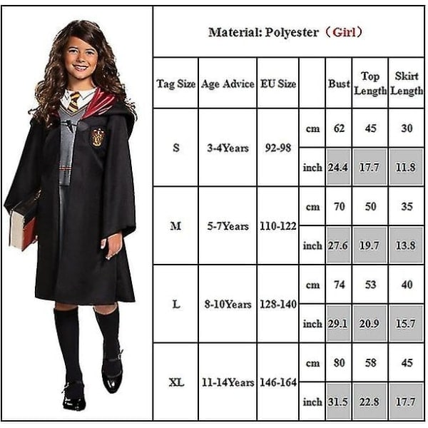 3-14 år Barn Tonåringar Pojkar Flickor Harry Potter Hermione Granger Gryffindor Cosplay Uniform Dräkter Outfit Set Presenter 3-4 År Flicka