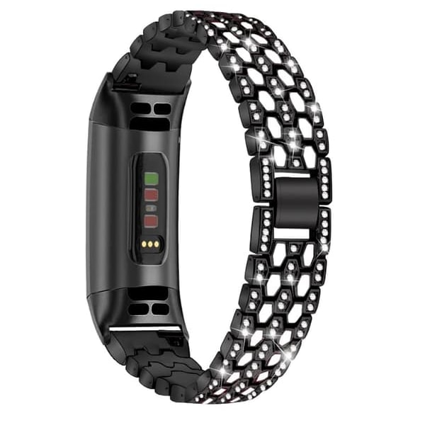 [NT] Fitbit Charge 3/4 metalarmbånd med rhinsten Sort/Krystal