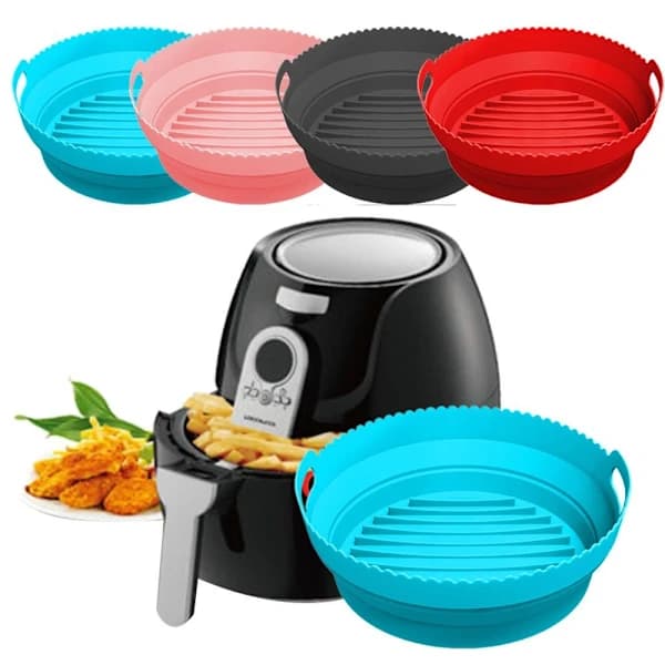 Sammenklappelig Airfryer Silikone Pot Kurv Liner Måtte Non-stick Sort