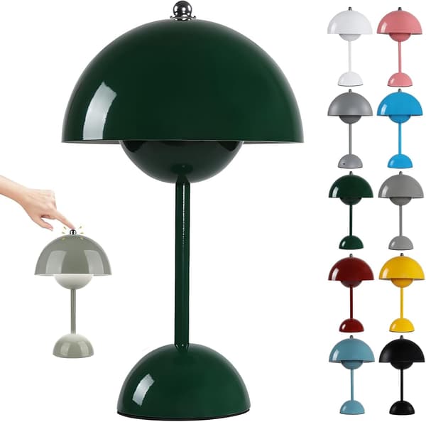 Mushroom-shaped LED Table Lamp USB Rechargeable Touch Control Desk Lamp With Flower Pot Night Light 3 Brightness Modes Mood Lighting Dark Green