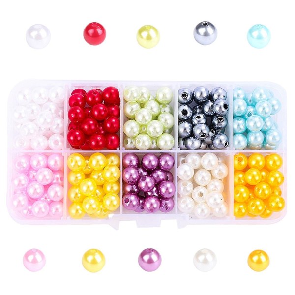 Göra själv smycken pärlor Kit Runda lösa distanspärlor med plast förvaringsbox 8mm