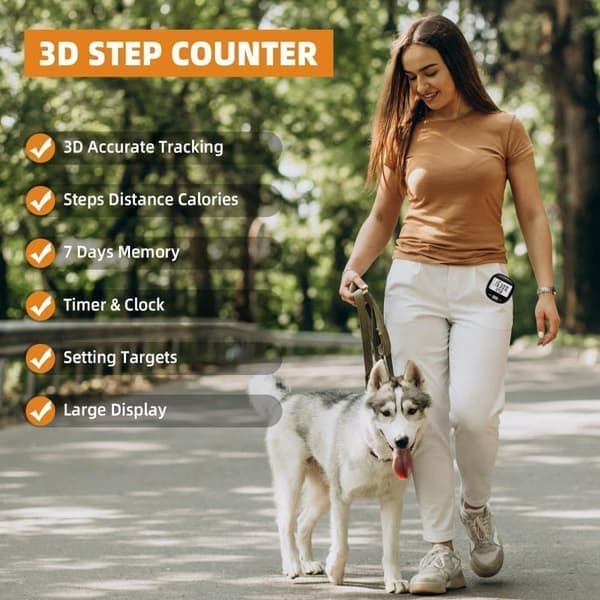 3D Pedometer with Large Display - Measures Steps, Distance & Calories with Detachable Clip for Exercise & Everyday Use