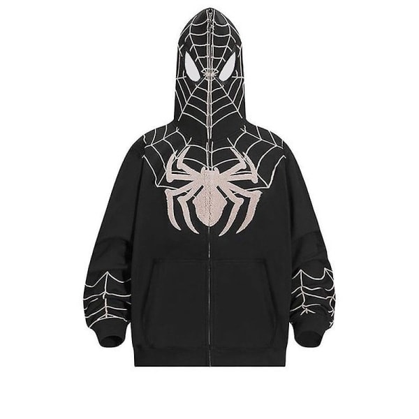 Spiderman Huvtröja för Män Tryckt Huvjacka Streetwear CMK Svart S