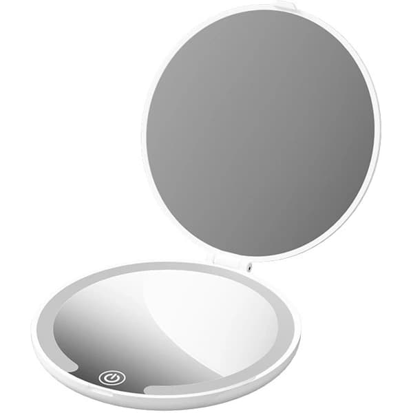 Makeup Mirror - Mini Mirror with Light - 1x/5x Magnification - 10cm - Rechargeable - Suitable for Wallets, Pockets, Travel and as a Gift (White)