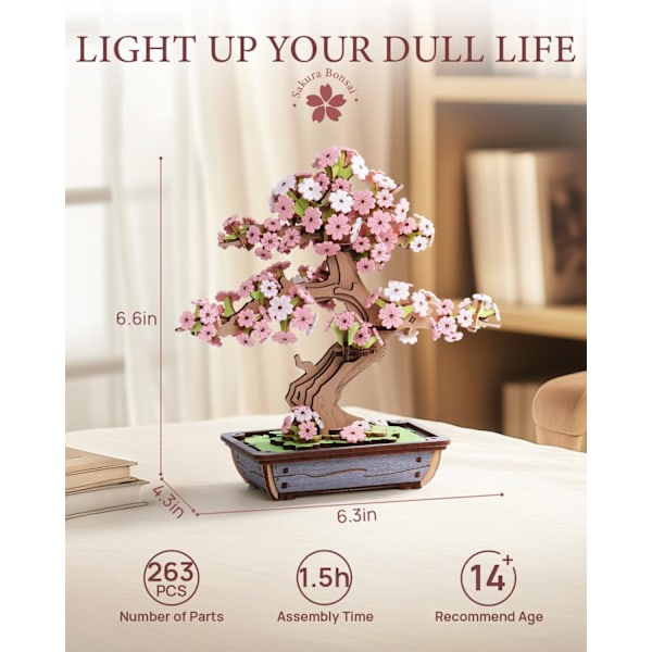 3D Træpuslespil til Voksne, DIY Kirsebærblomst Bonsai Træ Botanisk Samling Byggesæt, Valentinsdagsgave, Sakura Bonsai Cherry blossoms